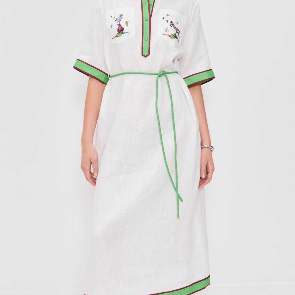 Alemais White Midi Dress with Green and Brown Details